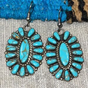 Turquoise and Silver Oval Earrings